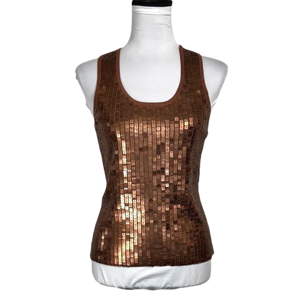 NWT Y2K Bronze Sequin Knit Tank Top Size XL‎ Glam Square Paillettes Party Bisou